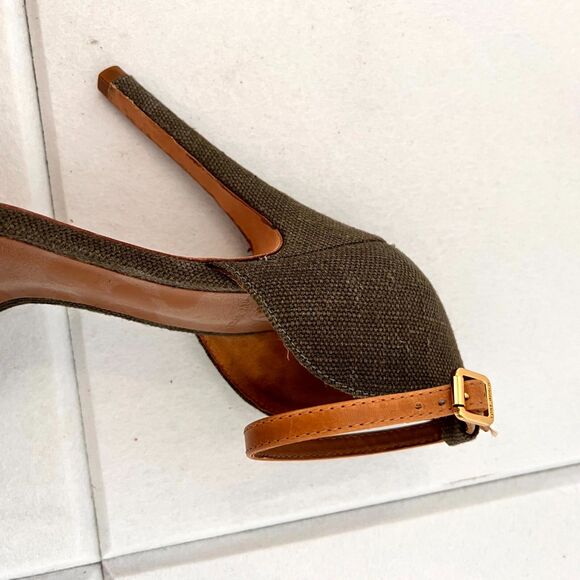 Tory Burch Amina Women Sandal Sz 7.5M Olive Woven Platform High Heel Ankle Strap - Picture 12 of 16